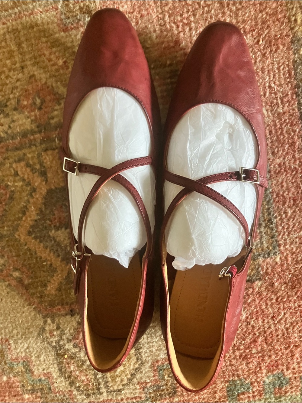 Pointed Mary Jane Flats in Deep Wine Leather